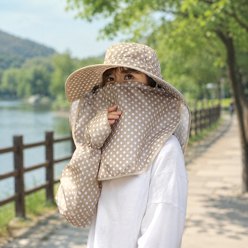 자외선차단 도트 썬캡 햇빛가리개 넥커버 와이드챙 여성 여름모자 나들이용